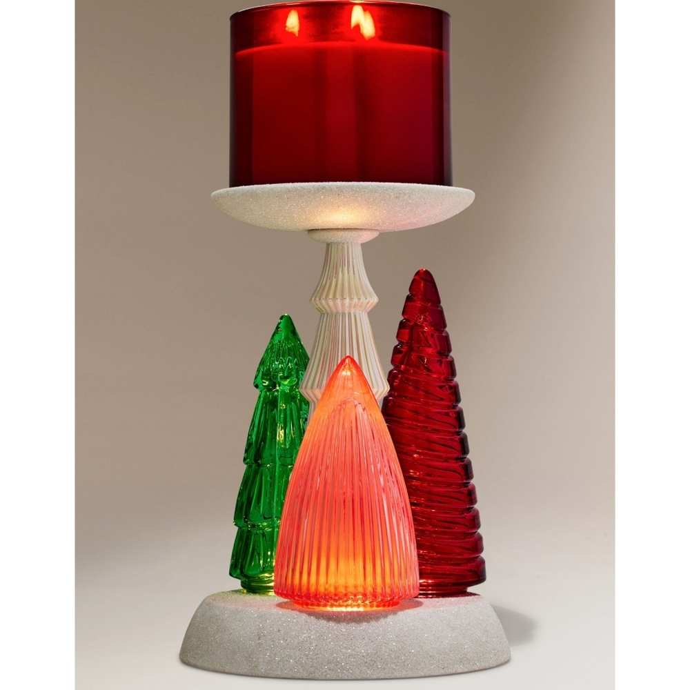 Bath Body Works Holiday Light Up Glass Trees Candle Holder Pedestal NEW RARE